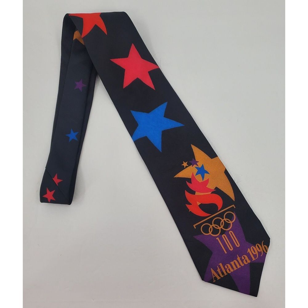 Olympic Games 100 Atlanta 1996 Necktie Ralph Marlin Stars Rings 100% Polyester